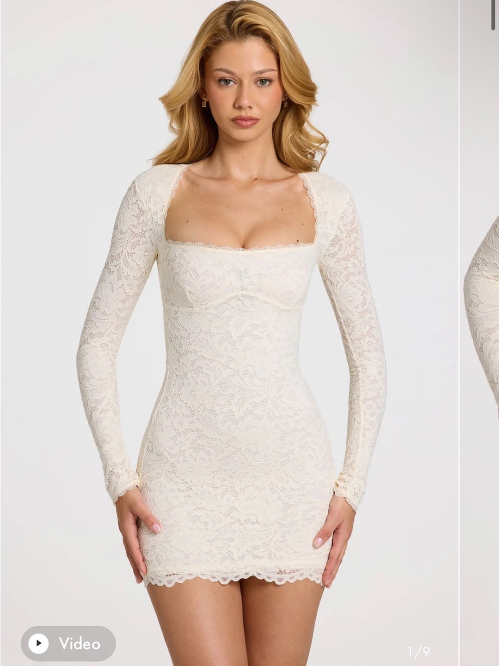 Oh Polly Cream Lace Long Sleeve Bodycon Mini Dress